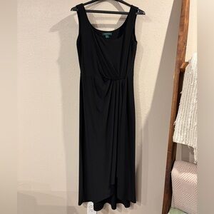 Lauren Ralph Lauren Black Faux Wrap Ruched Sleeveless Formal Maxi Dress size 8